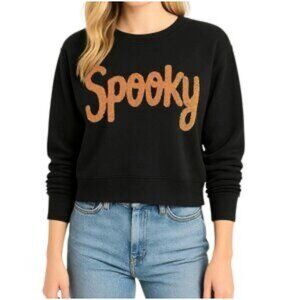 Cynthia Rowley Sequin Spooky Pullover Halloween Top Size Medium NWT Black Orange